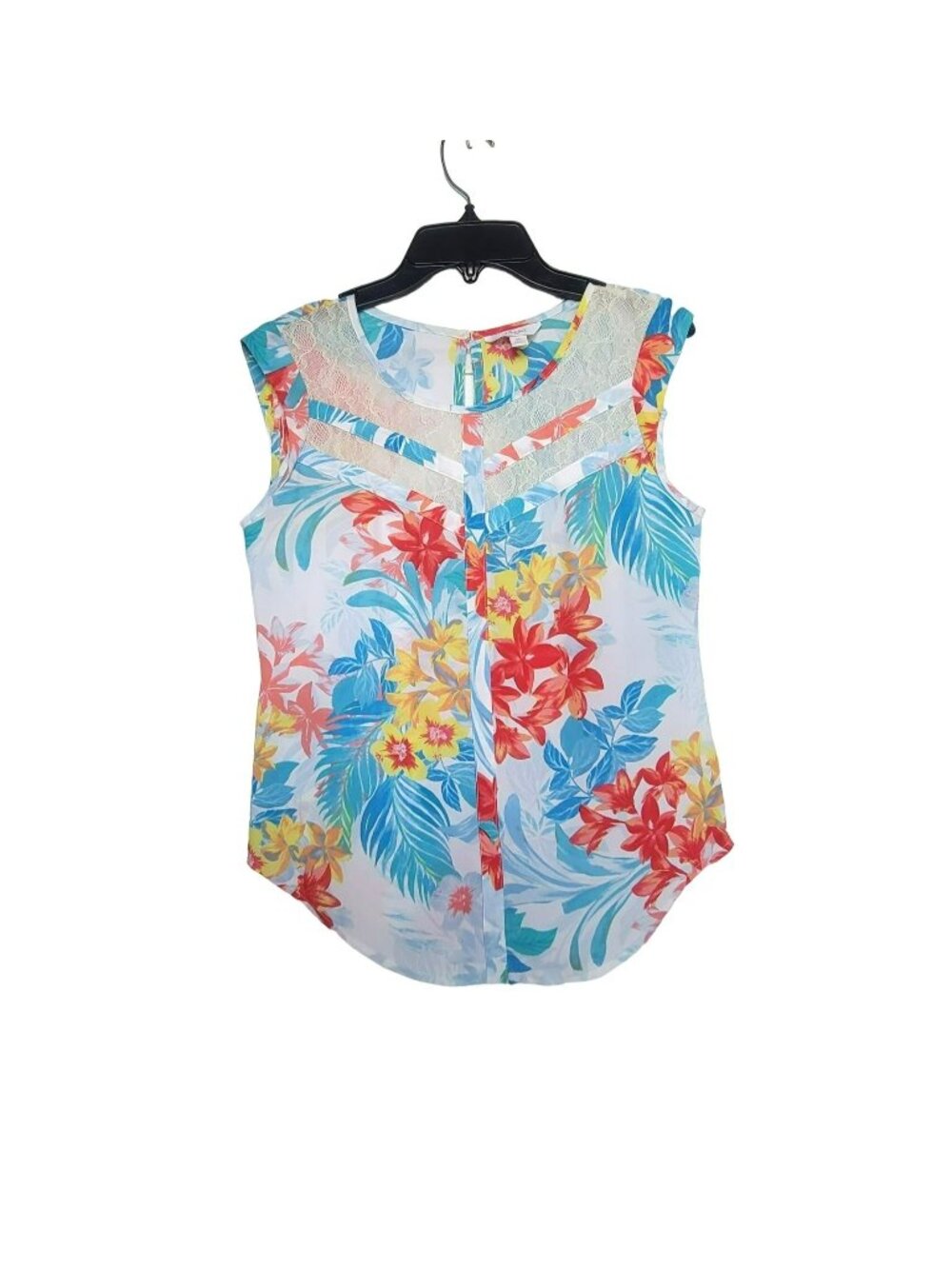 ✨Candies Sz XS Women's Blouse Top Floral Tropical Embroidered Mesh Sleeveless